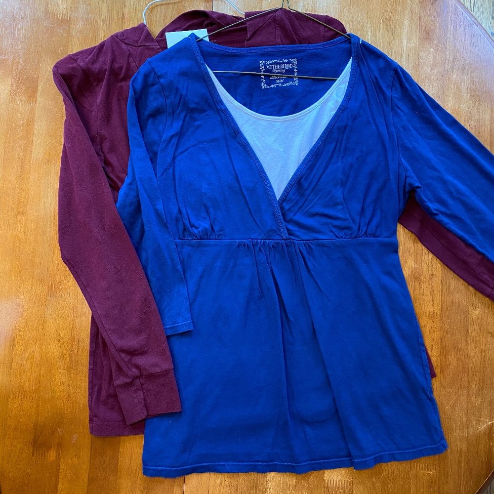2-Motherhood Nursing Shirts -- Hoodie & 3/4 Sleeve